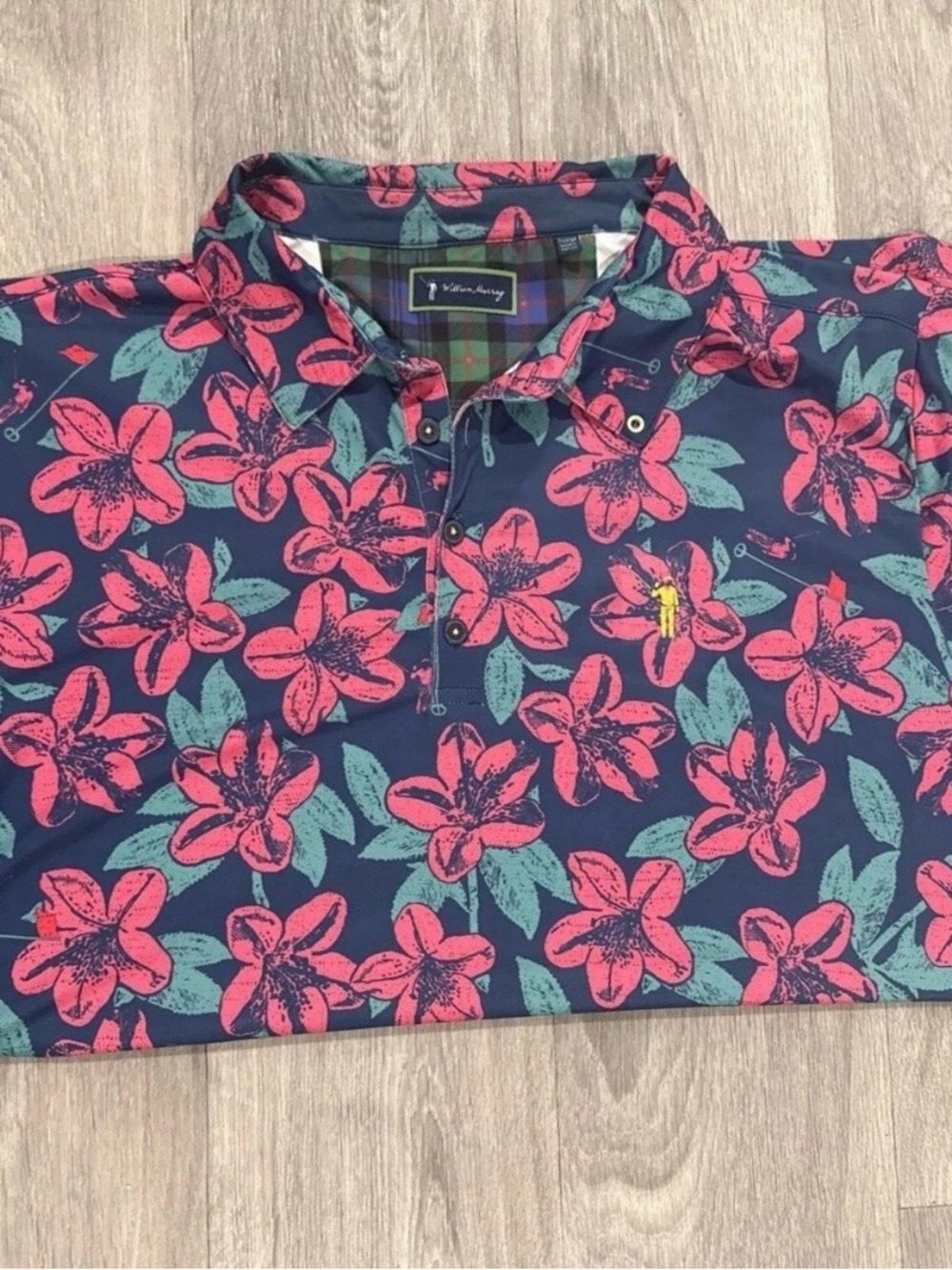 William Murry Men's Navy Floral Polo Shirt - Pink & Teal Print